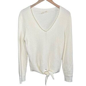 Moth Anthropologie Womens Ivory White V-Neck Front Tie Knit Sweater Medium